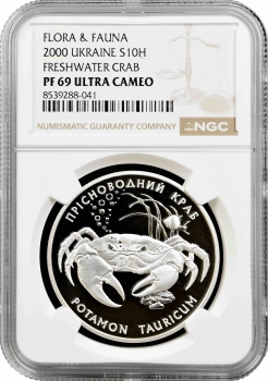 Україна 10 гривень 2000 р., NGC PF69 UC, "Флора та фауна - Прісноводний краб"