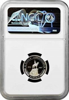 Намібія 100 рандів 1987, NGC PF67 UC ESSAI, «Вершник на пам'ятнику Райтеру»