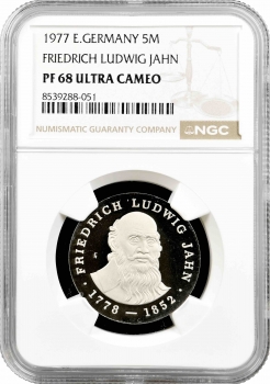 Німеччина - НДР 5 марок 1977, NGC PF68 UC, "125-та річниця. - Фрідріх Людвіг Ян"