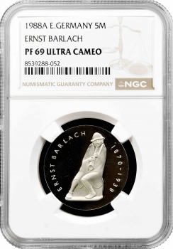 Німеччина - НДР 5 марок 1988, NGC PF69 UC, "Смерть Ернста Барлаха", Найкращий поп-хіт"