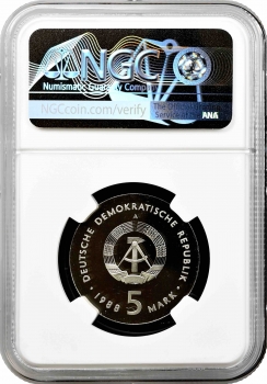Німеччина - НДР 5 марок 1988, NGC PF69 UC, "Смерть Ернста Барлаха", Найкращий поп-хіт"