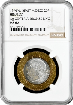 Мексика 20 песо 1994 г. Mo, NGC MS62, "Мигель Идальго (1753 - 1811)"