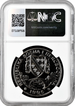 Босния и Герцеговина 500 динаров 1995 г., NGC MS65, "Летние Олимпийские дни - Факел" Top Pop 1/0