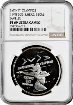Босния и Герцеговина 10 марок 1998 г., NGC PF69 UC, "Олимпийские Игры, Сидней" Top Pop