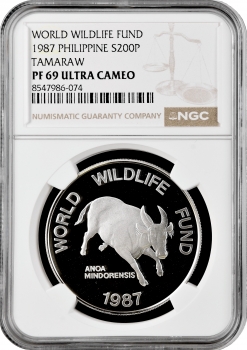 Филиппины 200 писо 1987 г., NGC PF69 UC, "25 лет Всемирному фонду дикой природы"