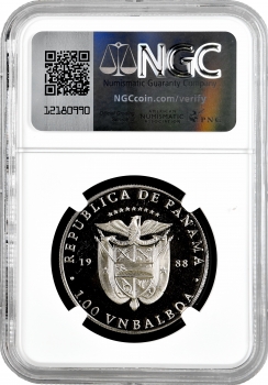 Панама 1 бальбоа 1988 г., NGC PF66 UC, "Джон Кеннеди" (Cu-Ni)
