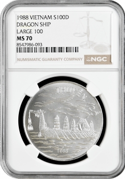 Вьетнам 100 донгов 1988 г., NGC MS70, "Азиатский драгонбот", LARGE "100"