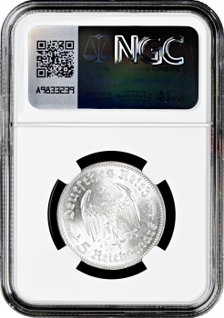 Германия - Третий рейх 5 рейхсмарок 1934 г. F, NGC MS63, "Фридрих Шиллер"