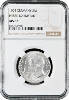 Гессен-Дармштадт 2 марки 1904 г., NGC MS63, "400 лет со дня рождения Филиппа I Великодушного"