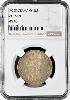 Веймарская Республика 3 рейхсмарки 1929 г. E, NGC MS63, "1000 лет Мейсену"