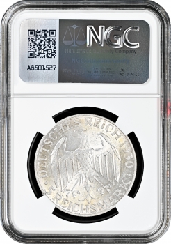 Веймарская Республика 5 рейхсмарок 1930 г. A, NGC MS62, "Полёт дирижабля "Граф Цеппелин"