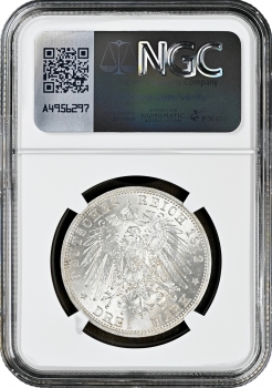 Пруссия 3 марки 1912 г. A, NGC MS64, "Император Вильгельм II (1888 - 1918)"