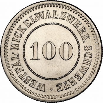 Германия 100 пфеннигов ND (1871 г.), NGC MS66, "Вестфальский никелевый пробник" Top Pop 1/0