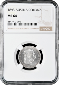 Австрия 1 крона 1893 г., NGC MS64, "Император Франц Иосиф (1848 - 1916)"