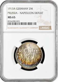 Пруссія 2 марки 1913 р. A, NGC MS65, "Поразка Наполеона" ПАТИНА