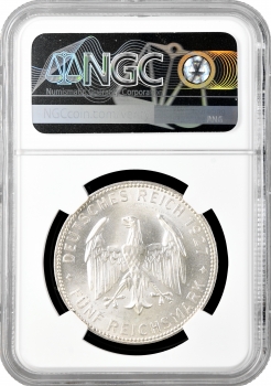 Веймарская Республика 5 рейхсмарок 1927 г. F, NGC MS65, "450 лет Тюбингенскому университету"