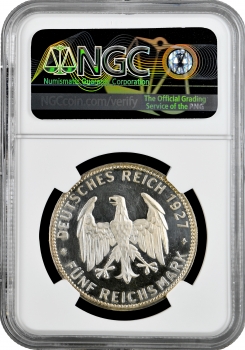 Веймарская Республика 5 рейхсмарок 1927 г. F, NGC PF62 UC, "450 лет Тюбингенскому университету"