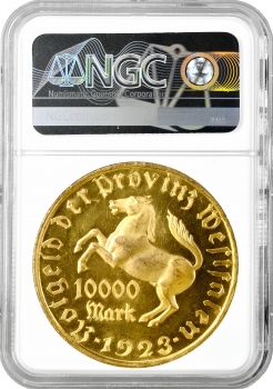 Вестфалия 10000 марок 1923 г., NGC MS64 PL NOTGELT, "Фрайгерр фон Штейн" Pop 1/1