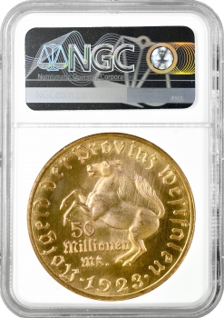 Вестфалия 50 миллионов марок 1923 г., NGC MS66 NOTGELT, "Фрайгерр фон Штейн"