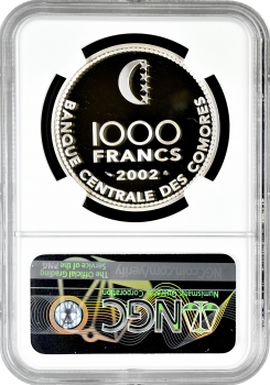 Коморські острови 1000 франків 2002 р., NGC PF69 UC, "Мечеть султанів"