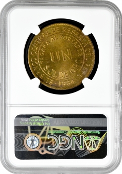 Перу 1 соль 1964 р., NGC MS65 WIDE DATE, "Республіка Перу (1918 - 1985)" Top Pop 1/0