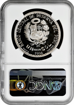 Перу 1 соль 1998 р., NGC PF68 UC, "100 років військовому училищу Чорильос" Top Pop 1/0