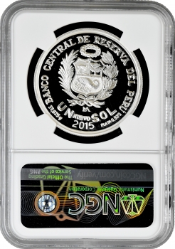 Перу 1 соль 2015 р., NGC PF69 UC, "450 років національному монетному двору" Top Pop