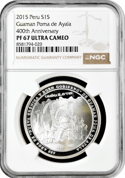 Перу 1 соль 2015 р., PF67 UC, "Guaman Poma de Ayala" Top Pop