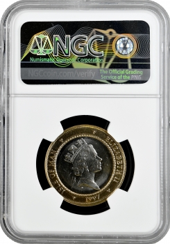 Острів Мен 2 фунти 1997 PM AA, NGC MS62, "Гоночні автомобілі, велика голова" Bi-Me