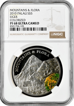 Палау 5 доларів 2010 р., NGC PF68 UC, "Гори та флора - Ейгер"