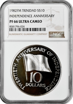Тринидад и Тобаго 10 долларов 1982 г. FM, NGC PF66 UC, "20 лет провозглашению независимости"
