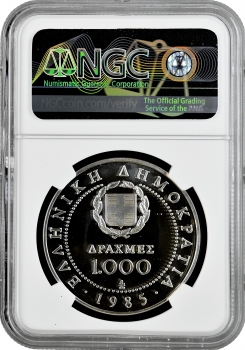 Греция 1000 драхм 1985 г., NGC PF69 UC, "Десятилетие женщин ООН"