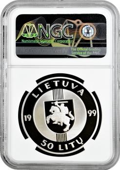 Литва 50 лит 1999 г. LMK, NGC PF69 UC, "10 лет Балтийскому пути"
