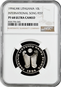 Литва 10 лит 1994 г. LMK, NGC PF68 UC, "Всемирный фестиваль литовской песни" Pop 1/1