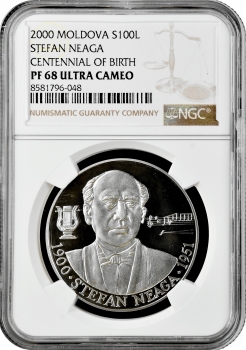 Молдавія 100 леїв 2000, NGC PF68 UC, "100 років від дня народження Штефана Няги" Pop 2/1