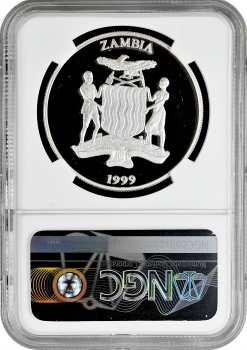 Замбія 5000 квач 1999 р., NGC PF68 UC, "Дика природа Африки - Слон зі слоненятком"