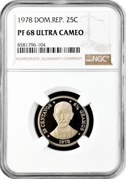 Домінікана 25 сентаво 1978 р., NGC PF68 UC, "Домініканська Республіка (1937 - 2022)"