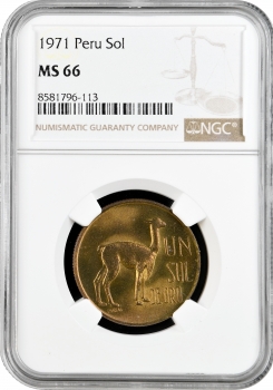 Перу 1 соль 1971 р., NGC MS66, "Республіка Перу (1918 - 1985)" Top Pop 1/0