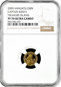 Вануату 50 вату 2005 г., NGC PF70 UC, "Остров сокровищ капитана Кидда"