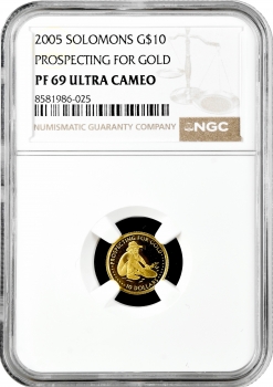 Соломоновы Острова 10 долларов 2005 г., NGC PF69 UC, "Поиск золота" Top Pop