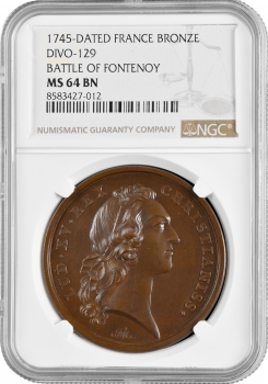 Франція бронзова медаль 1745 р., NGC MS64 BN, "Битва при Фонтенуа" Top Pop