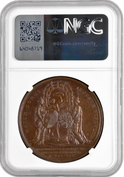 Франція бронзова медаль 1745 р., NGC MS64 BN, "Шлюб Людовика XV з Марією Терезією" Top Pop