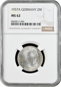 Німеччина - Третій рейх 2 рейхсмарки 1937 A, NGC MS62, "Нацистська Німеччина (1933 - 1945)"