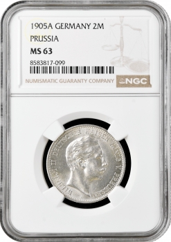 Пруссія 2 марки 1905, NGC MS63, "Король Вільгельм II (1888 - 1918)"