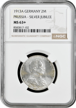 Пруссія 2 марки 1913 р. A, NGC MS63+, "25 років правлінню Вільгельма II"