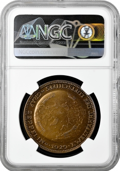 Веймарська Республіка бронзова медаль 1929 р., NGC MS65 BN, "Світове турне Цепеліна"