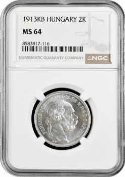 Угорщина 2 крони 1913 KB, NGC MS64, "Імператор Франц Йосип I (1848 - 1916)"