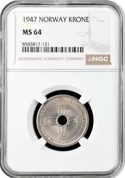 Норвегія 1 крона 1947 р., NGC MS6, "Король Хокон VII (1906 - 1957)"