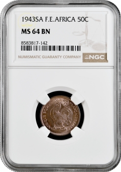 Французька Екваторіальна Африка 50 сантимів 1943 SA, NGC MS64 BN, "Колонія Франції (1942-1958)"