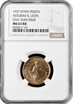 Іспанія - Громадянська війна 1 песета 1937, NGC MS63 RB, "Астурія і Леон (1936 - 1939)"